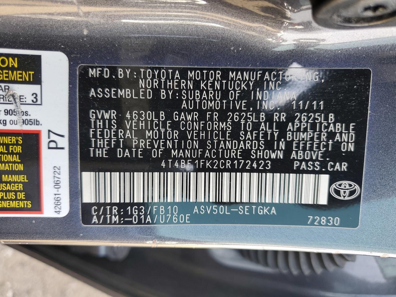 2012 TOYOTA CAMRY
