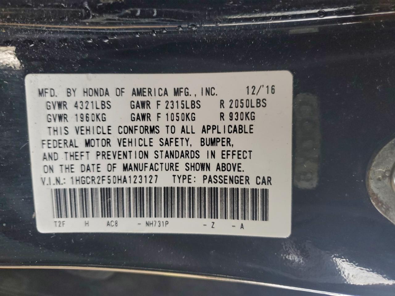 2017 HONDA ACCORD