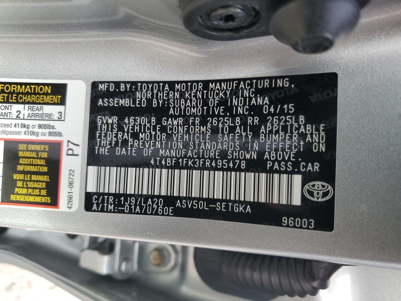 2015 TOYOTA CAMRY