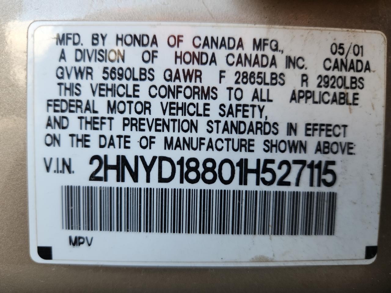 2001 ACURA MDX