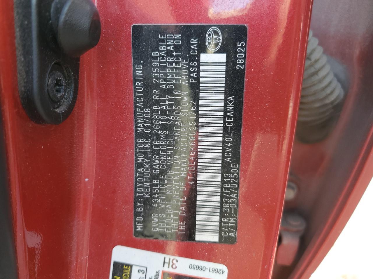 2008 TOYOTA CAMRY