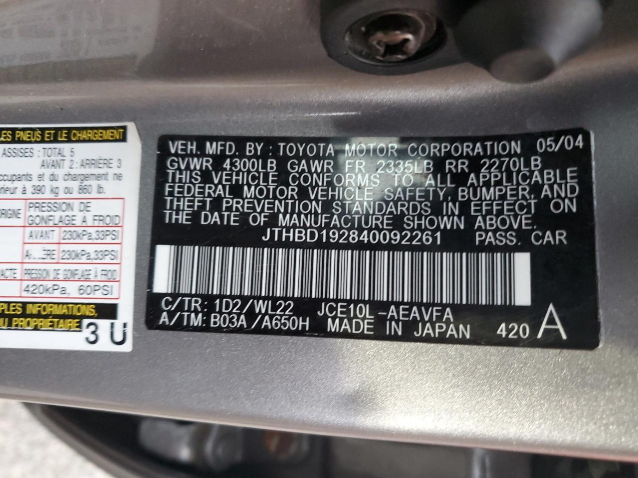 2004 LEXUS IS 300