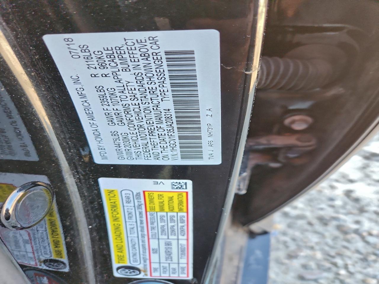 2018 HONDA ACCORD