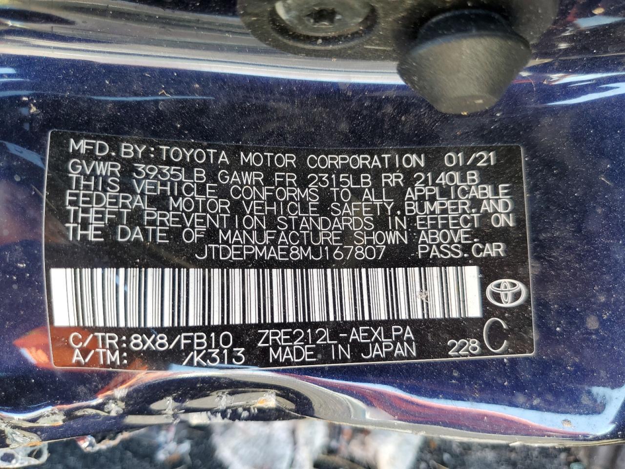 2021 TOYOTA COROLLA