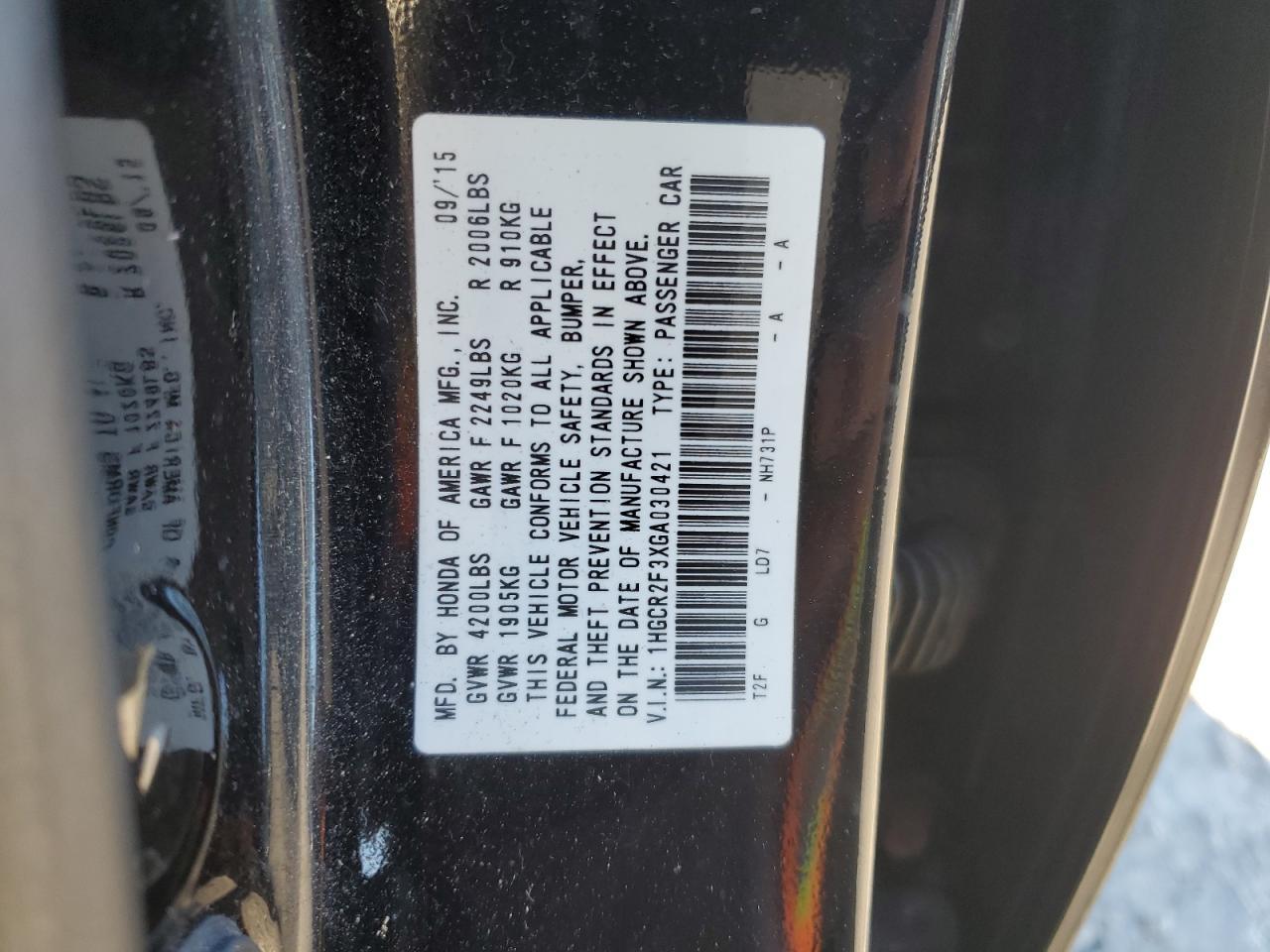 2016 HONDA ACCORD
