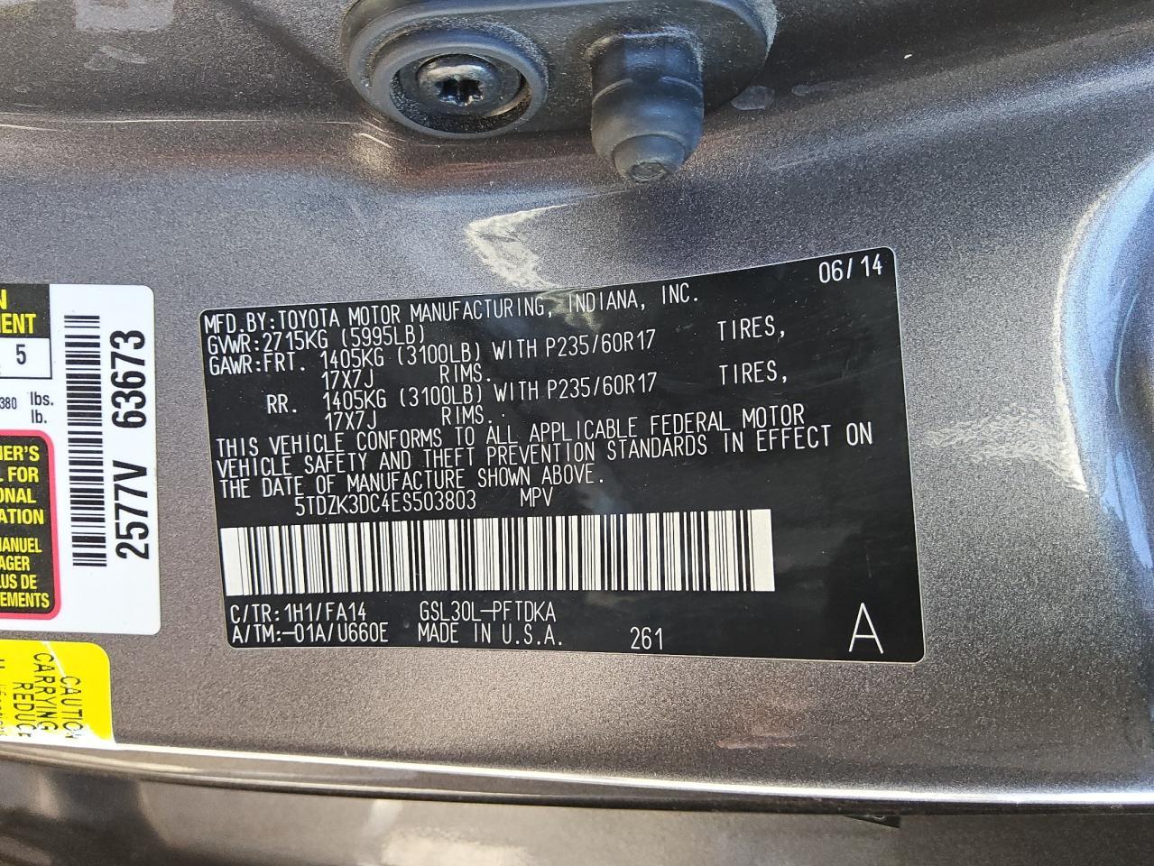 2014 TOYOTA SIENNA
