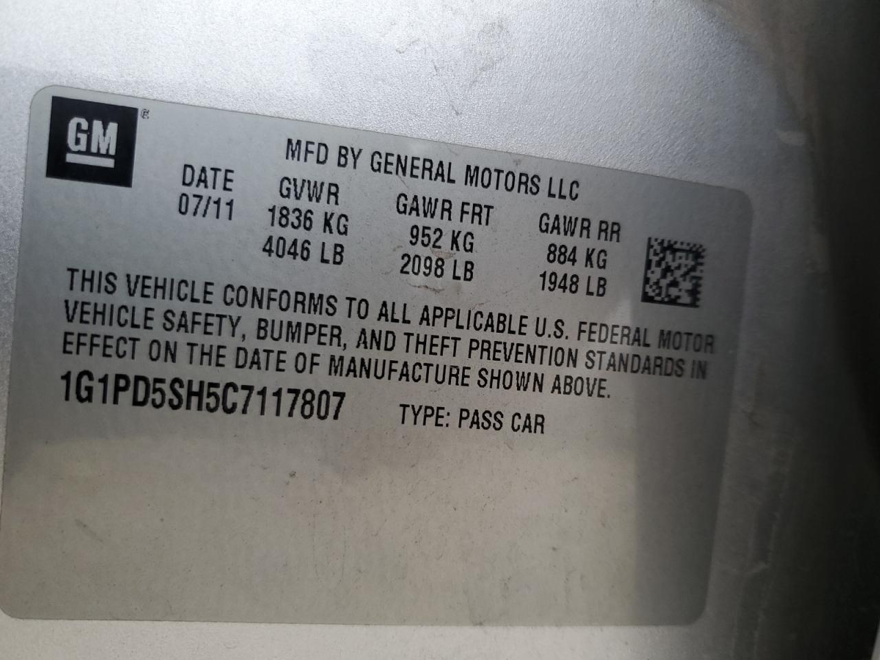 2012 CHEVROLET CRUZE