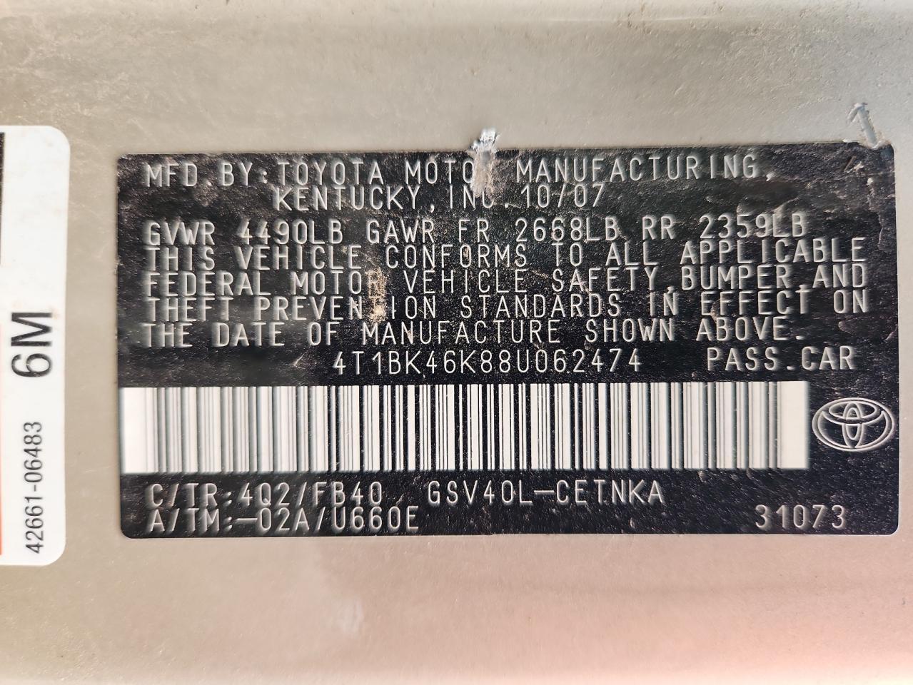 2008 TOYOTA CAMRY