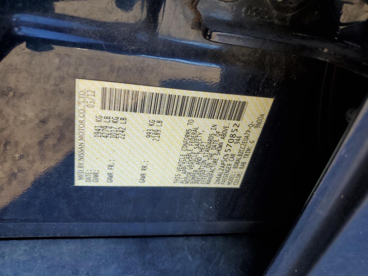 2012 NISSAN ALTIMA