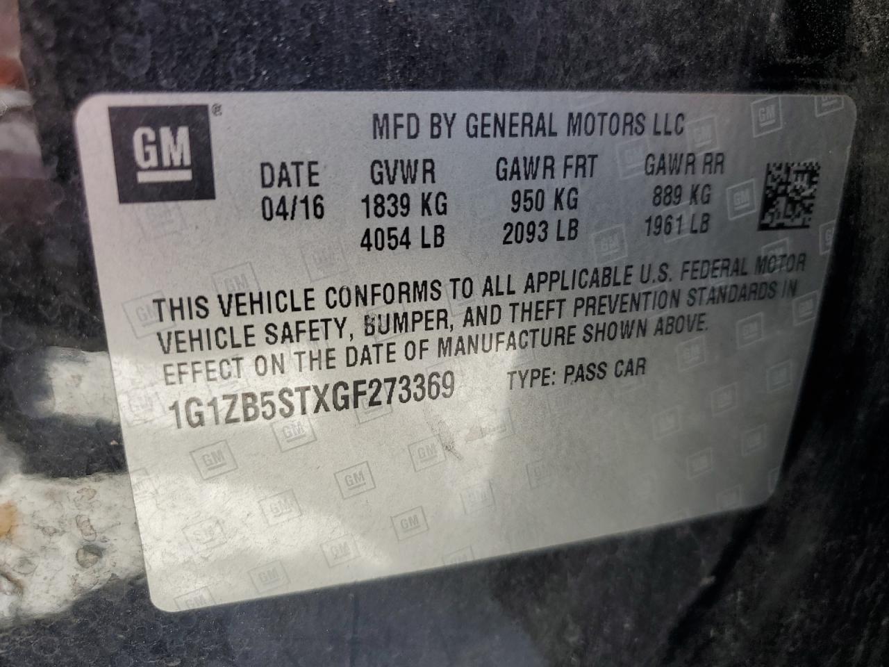 2016 CHEVROLET MALIBU