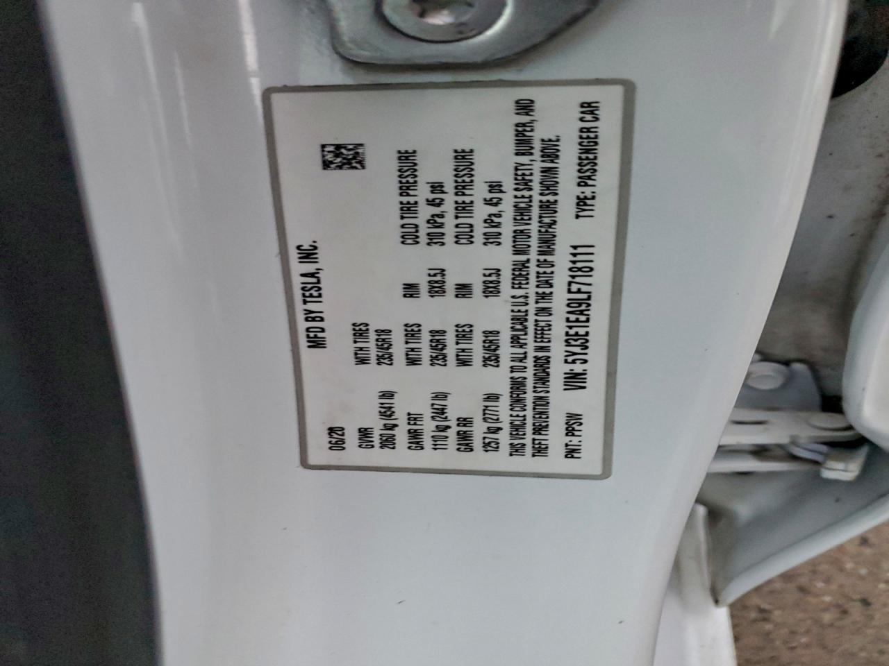 2020 TESLA MODEL 3
