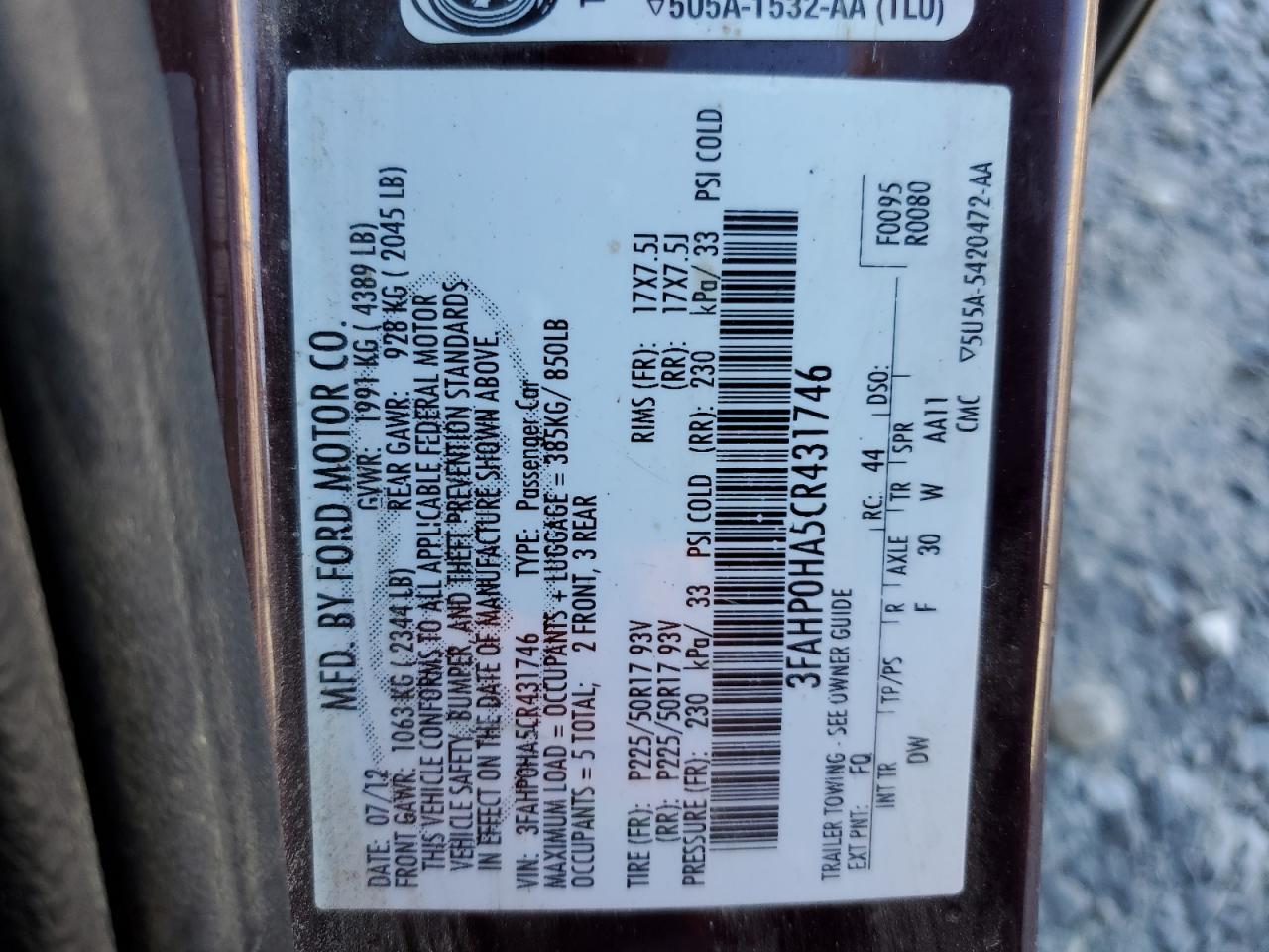 2012 FORD FUSION