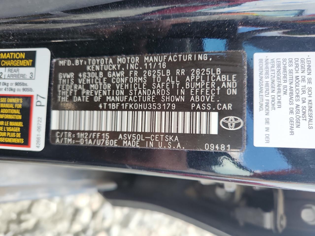 2017 TOYOTA CAMRY