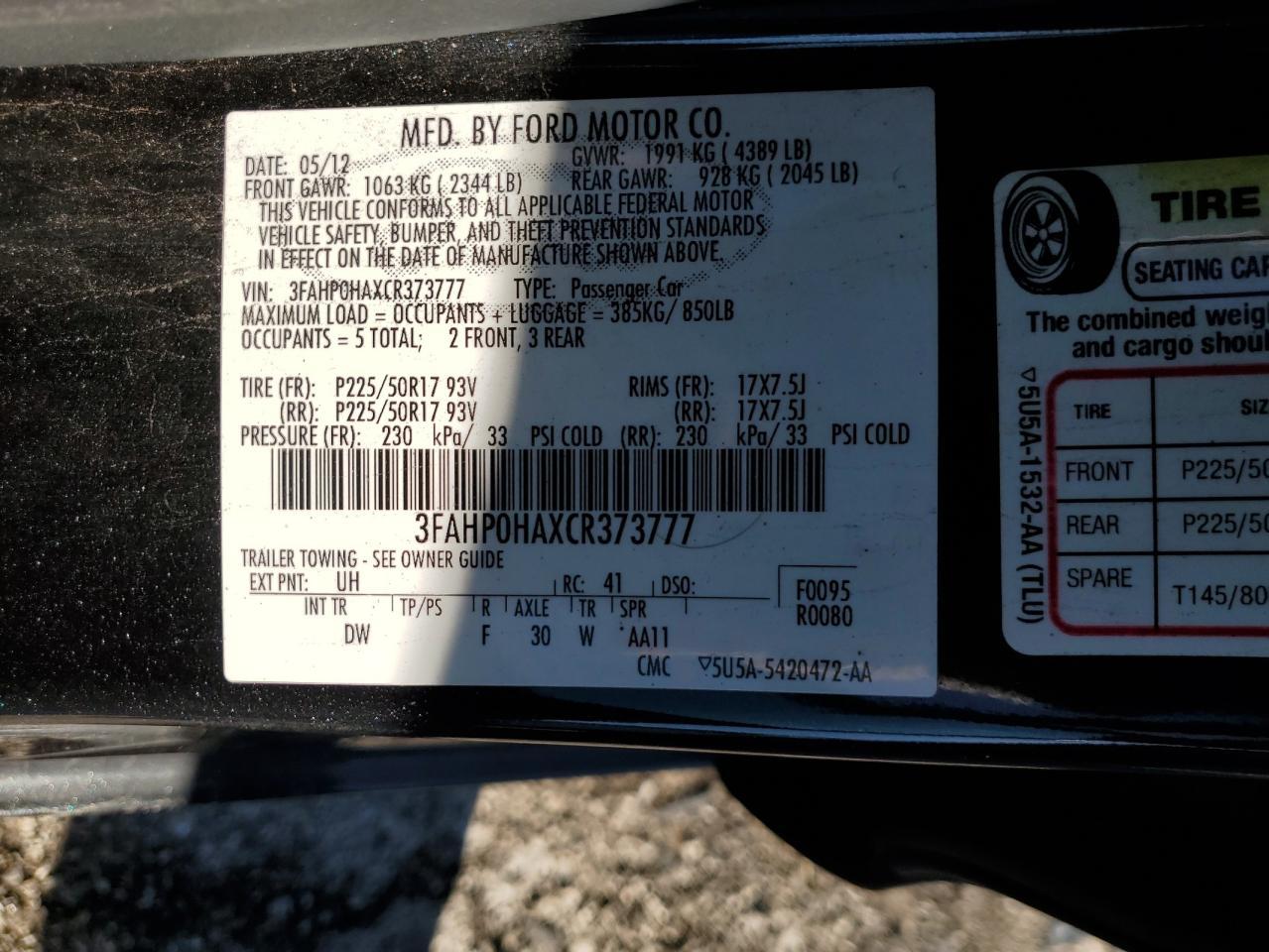2012 FORD FUSION