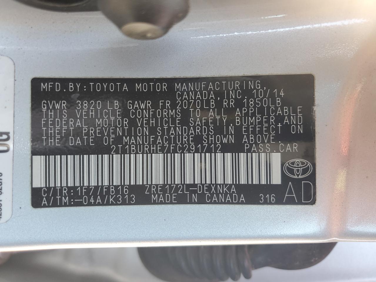 2015 TOYOTA COROLLA