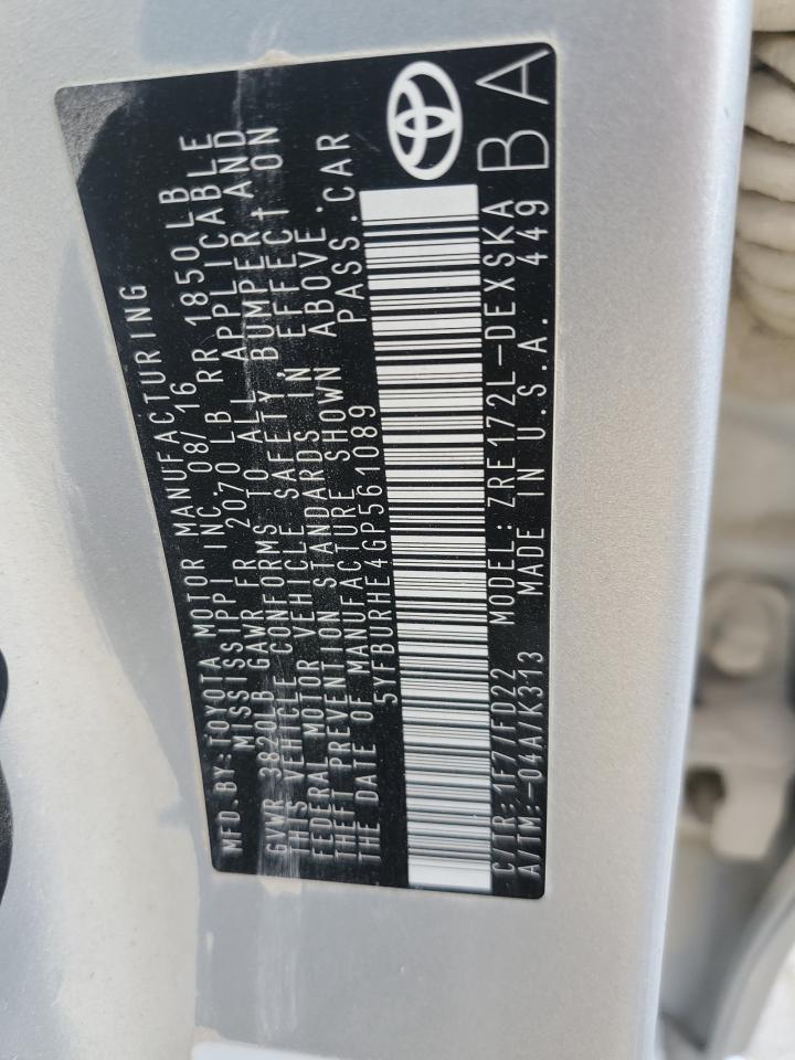 2016 TOYOTA COROLLA