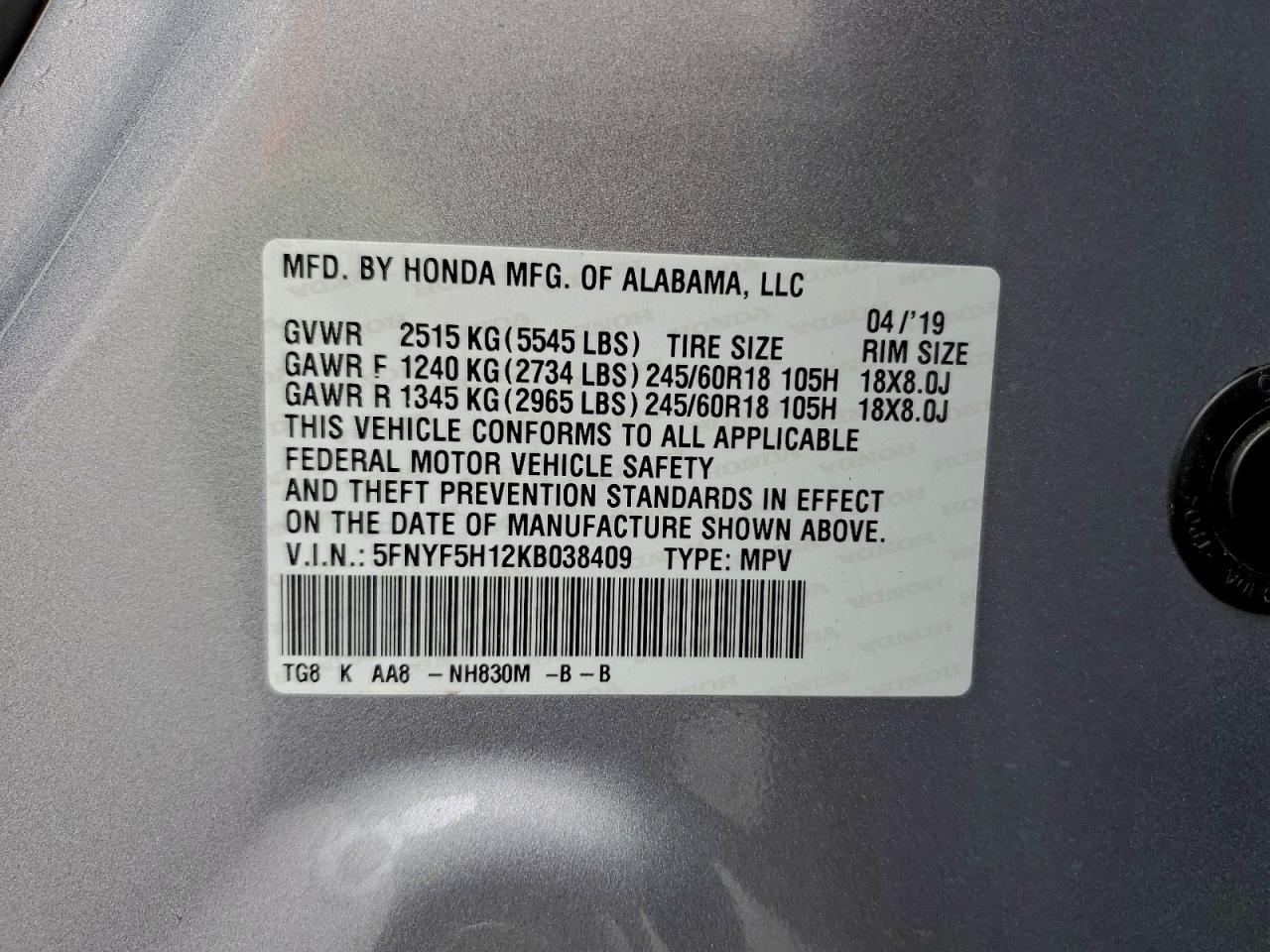 2019 HONDA PILOT