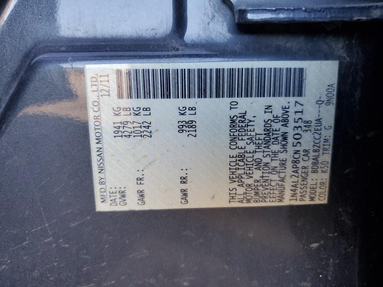 2012 NISSAN ALTIMA