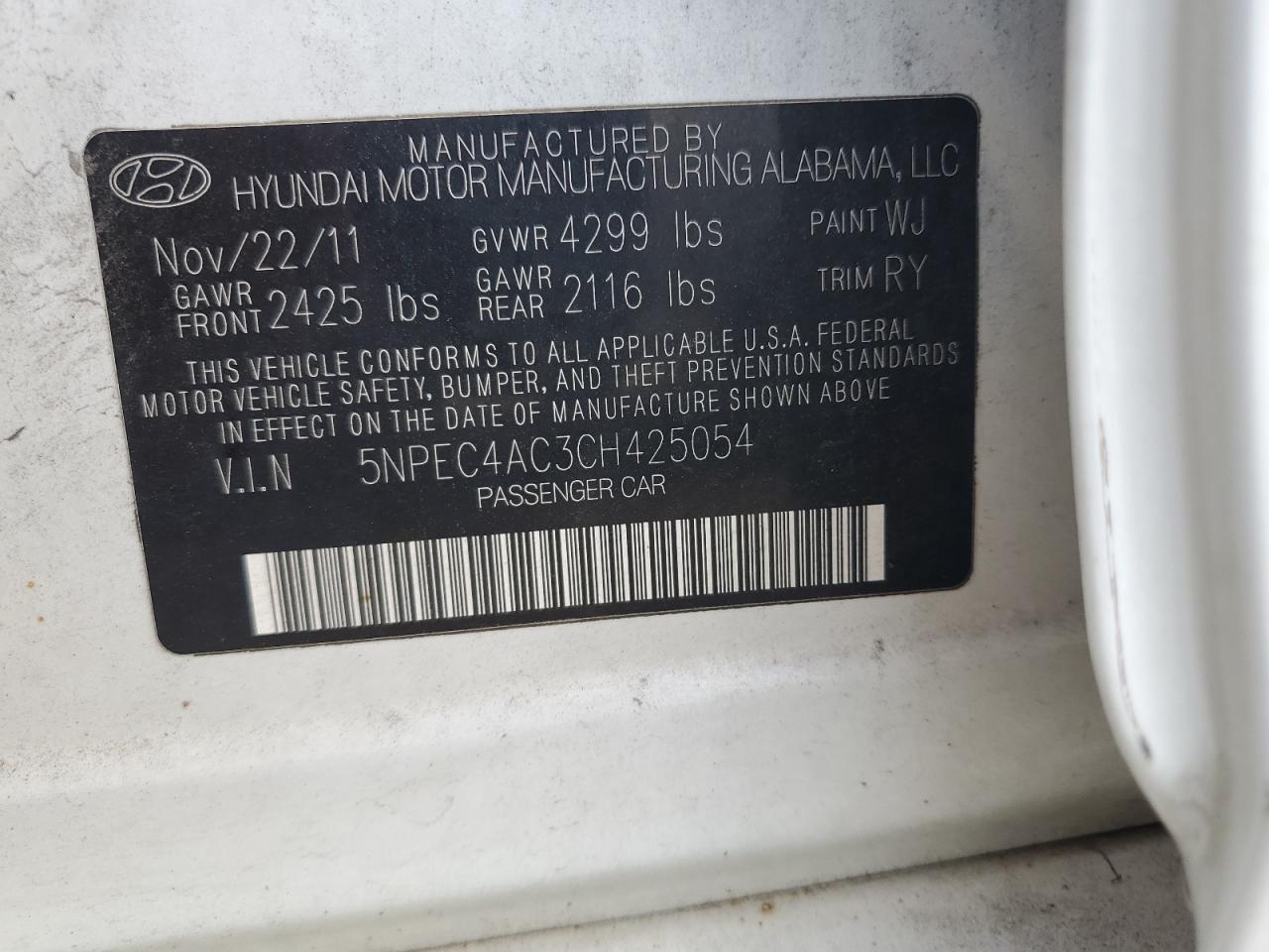 2012 HYUNDAI SONATA