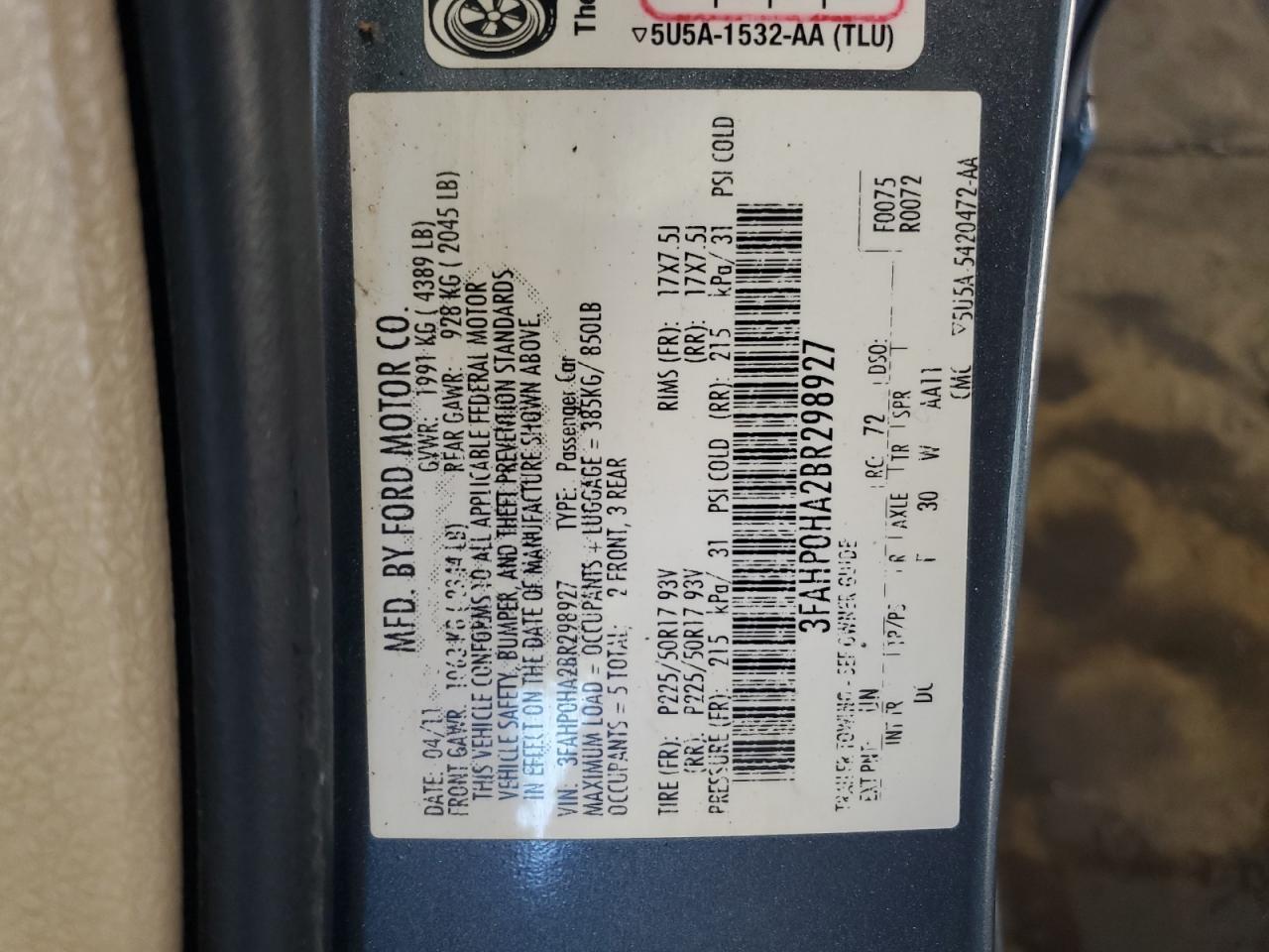 2011 FORD FUSION