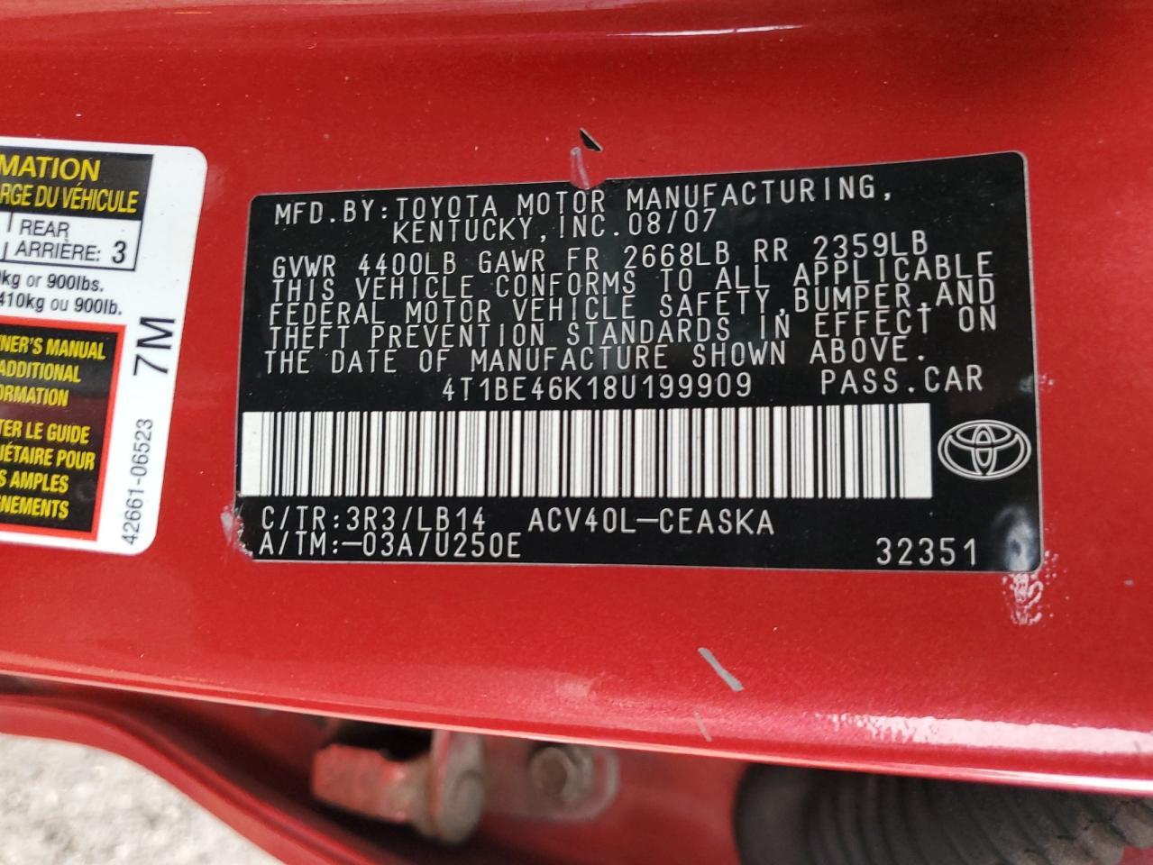 2008 TOYOTA CAMRY