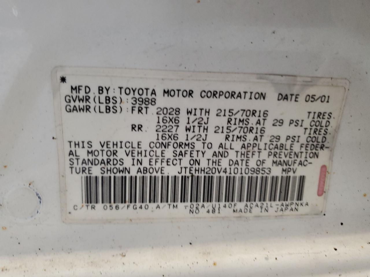 2001 TOYOTA RAV4