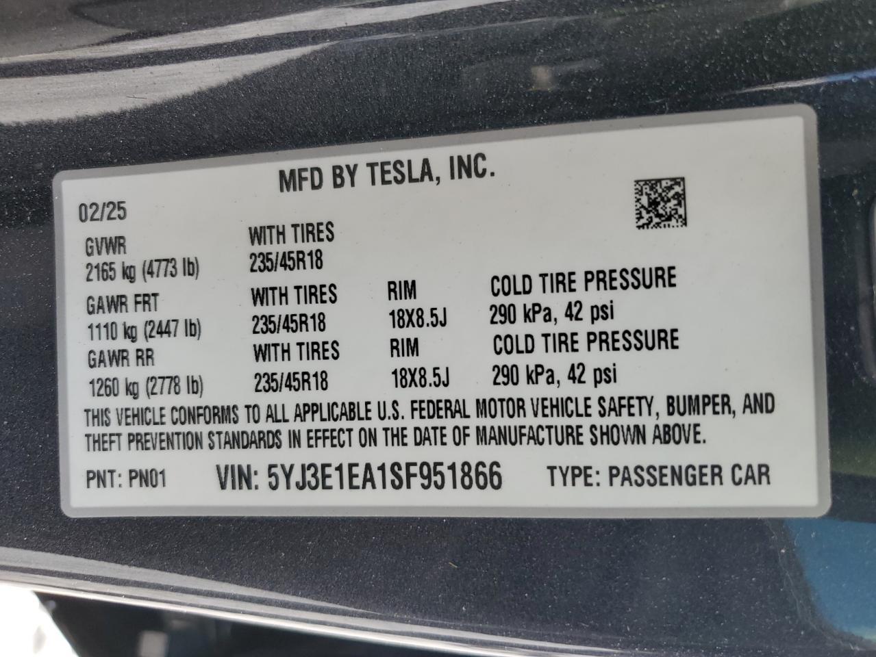 2025 TESLA MODEL 3