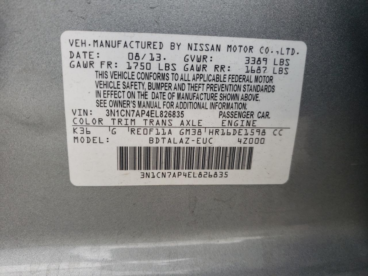 2014 NISSAN VERSA
