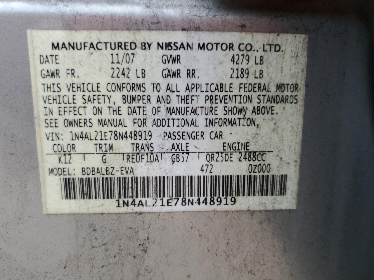 2008 NISSAN ALTIMA