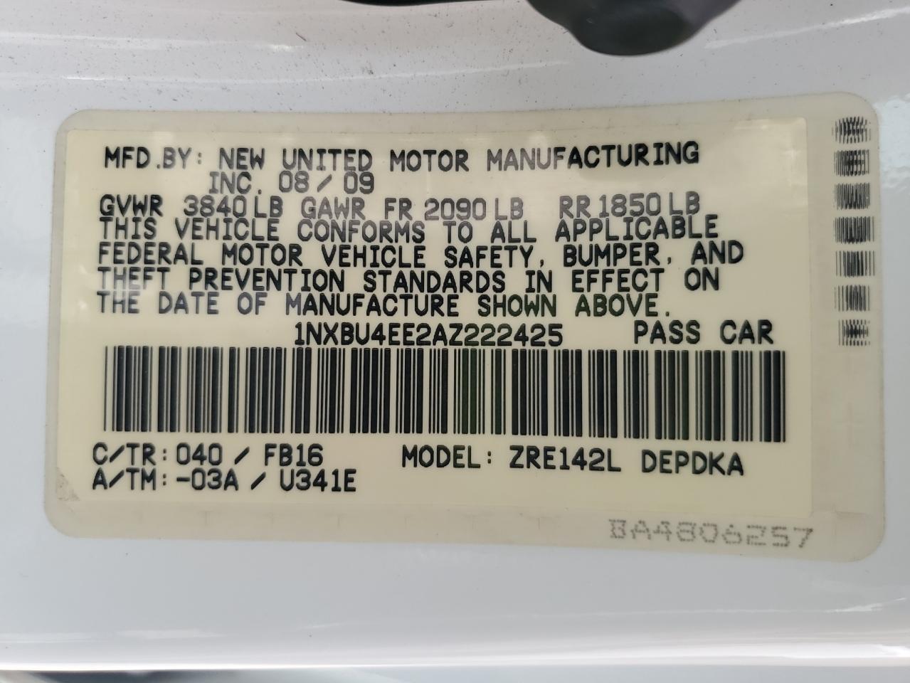 2010 TOYOTA COROLLA