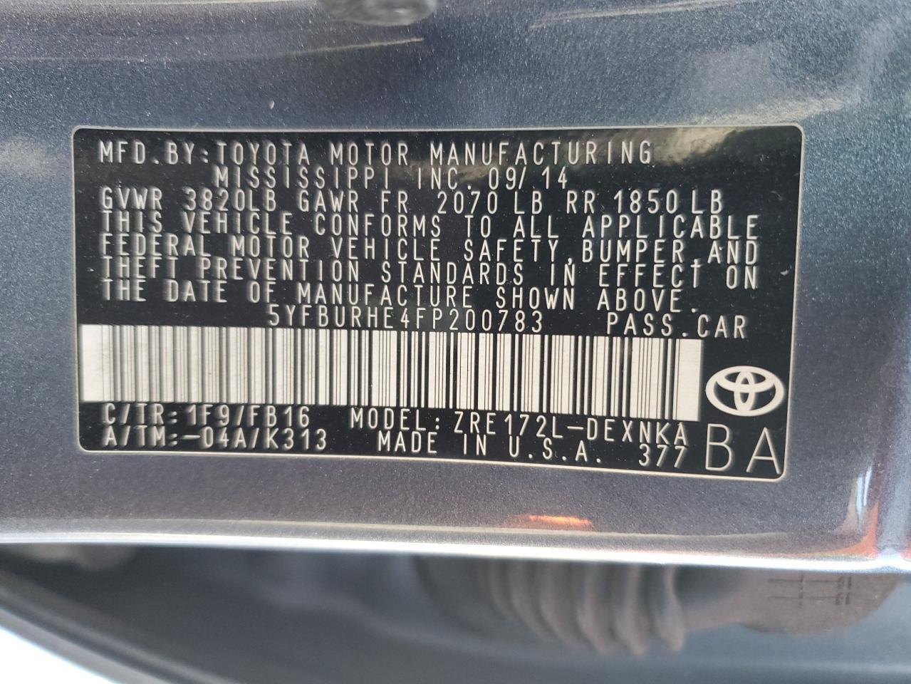 2015 TOYOTA COROLLA