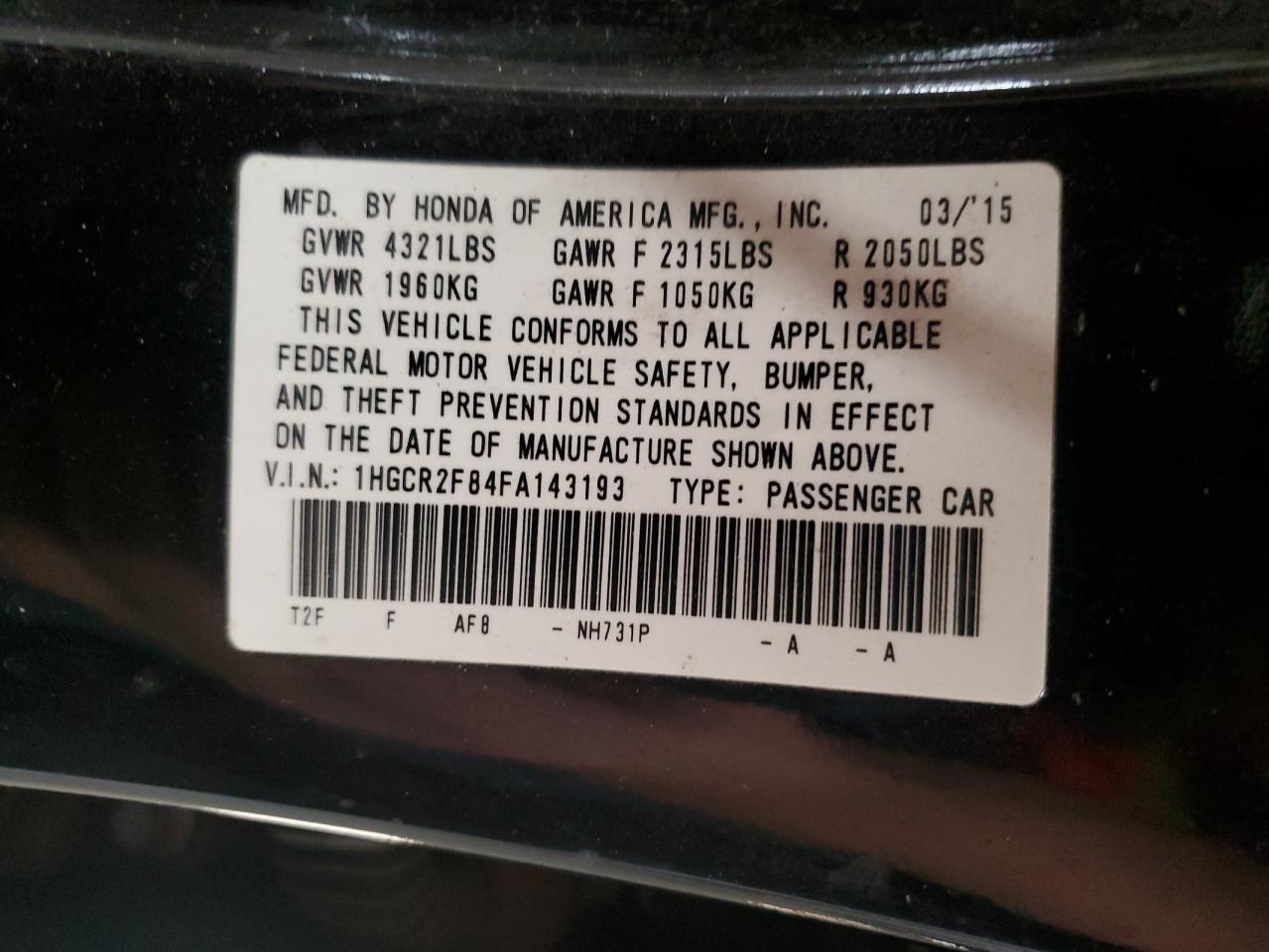 2015 HONDA ACCORD