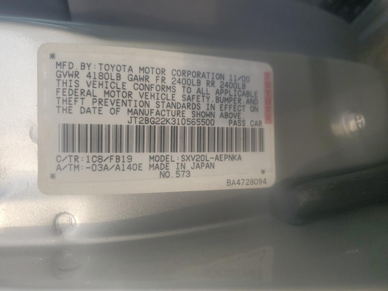 2001 TOYOTA CAMRY