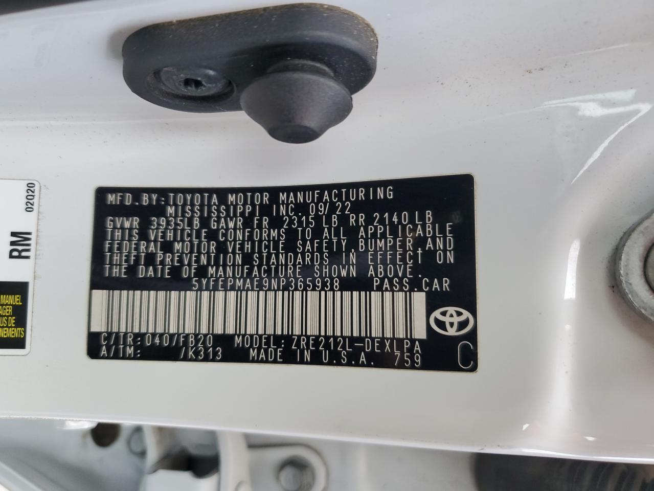 2022 TOYOTA COROLLA