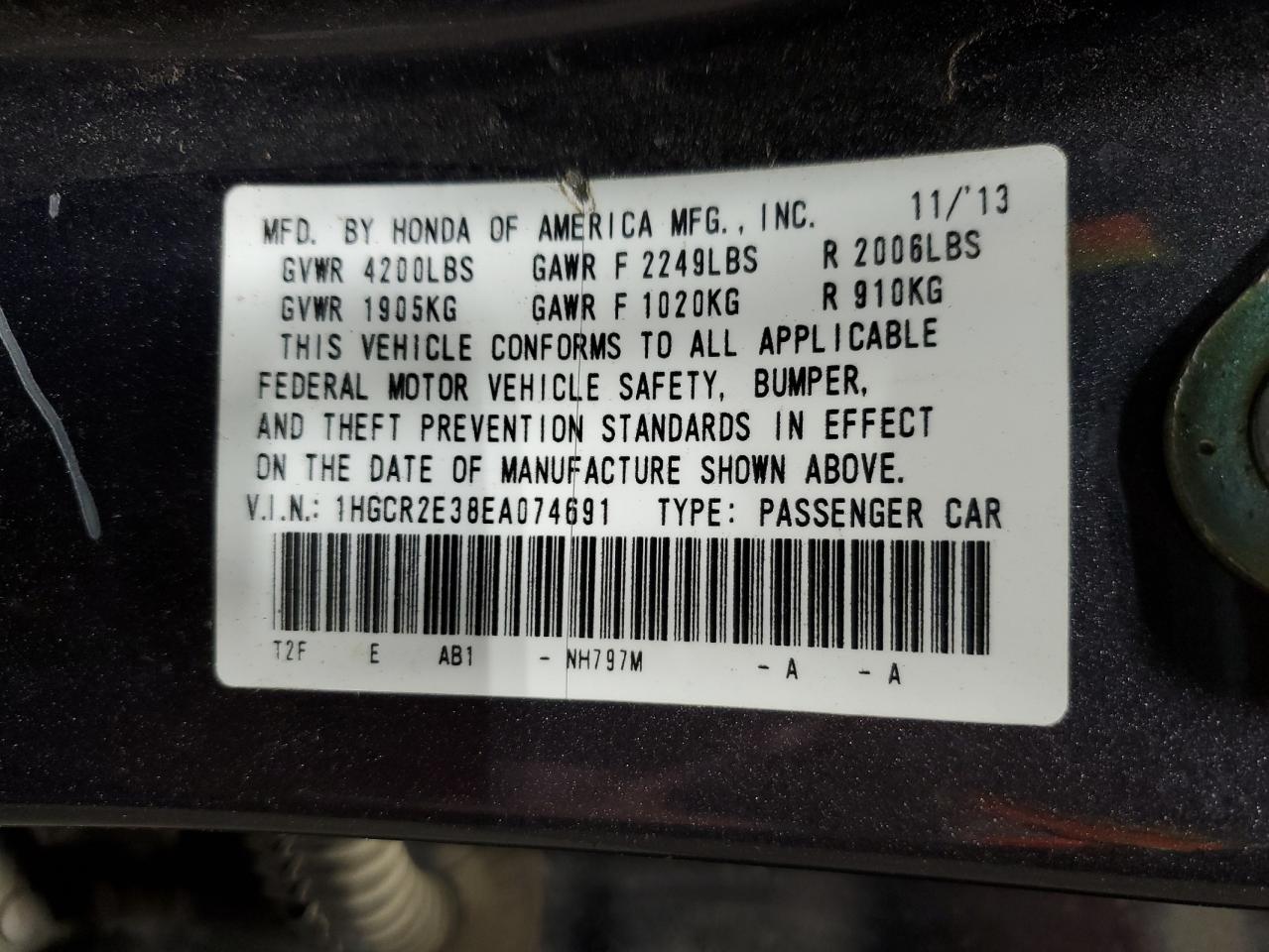2014 HONDA ACCORD