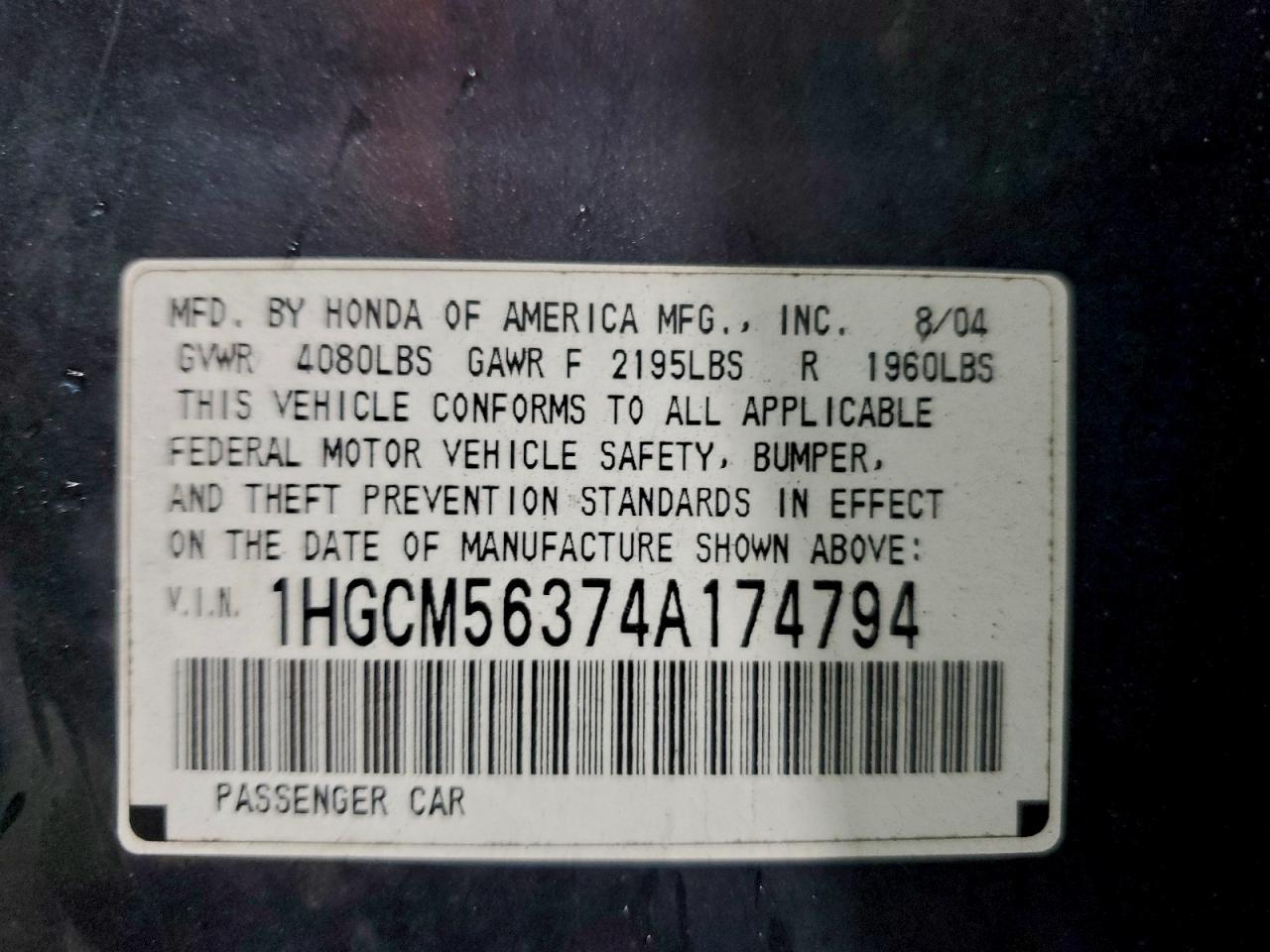 2004 HONDA ACCORD
