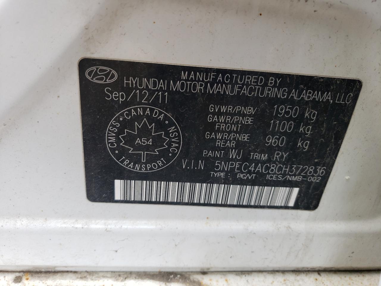 2012 HYUNDAI SONATA