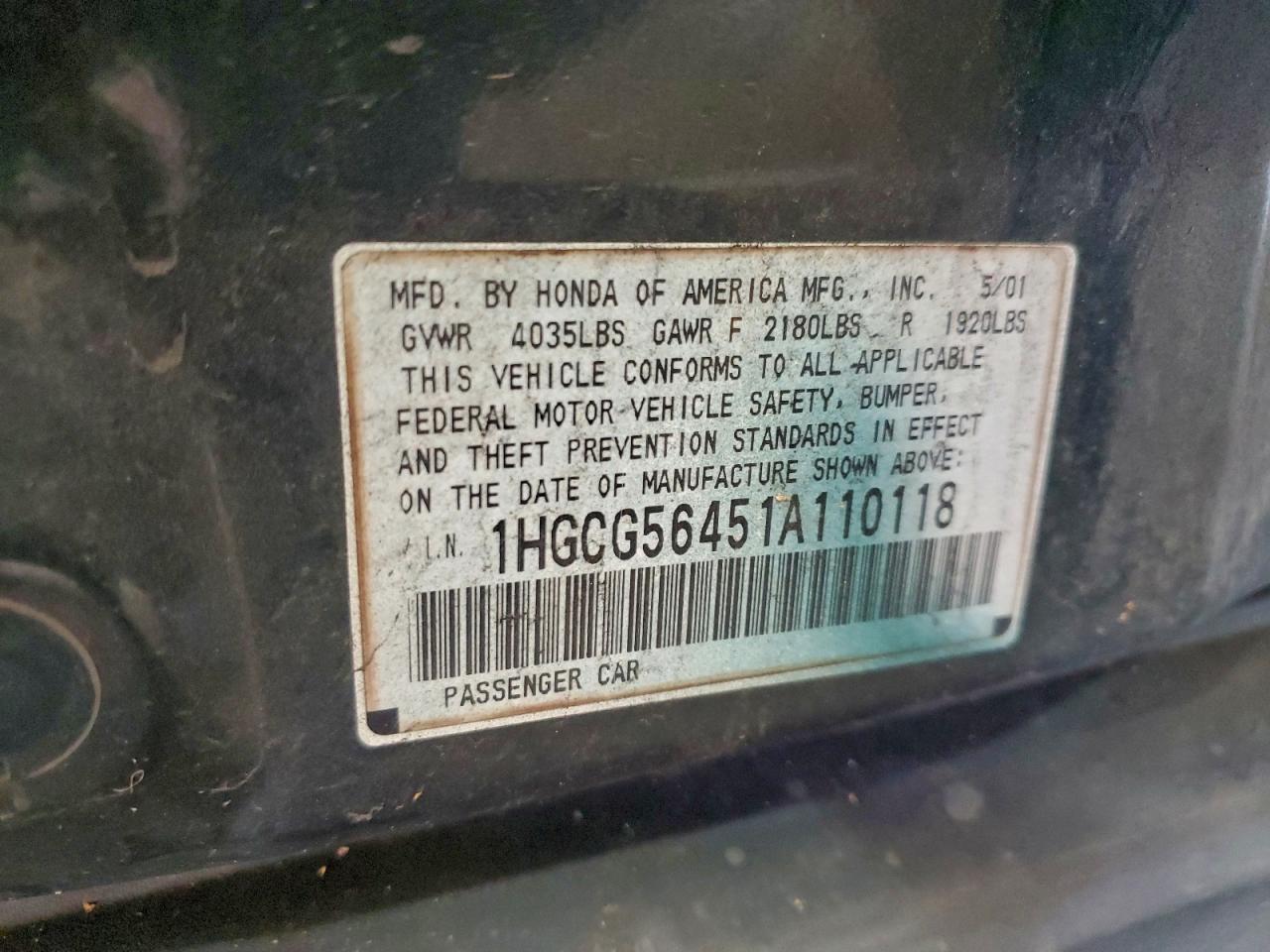 2001 HONDA ACCORD
