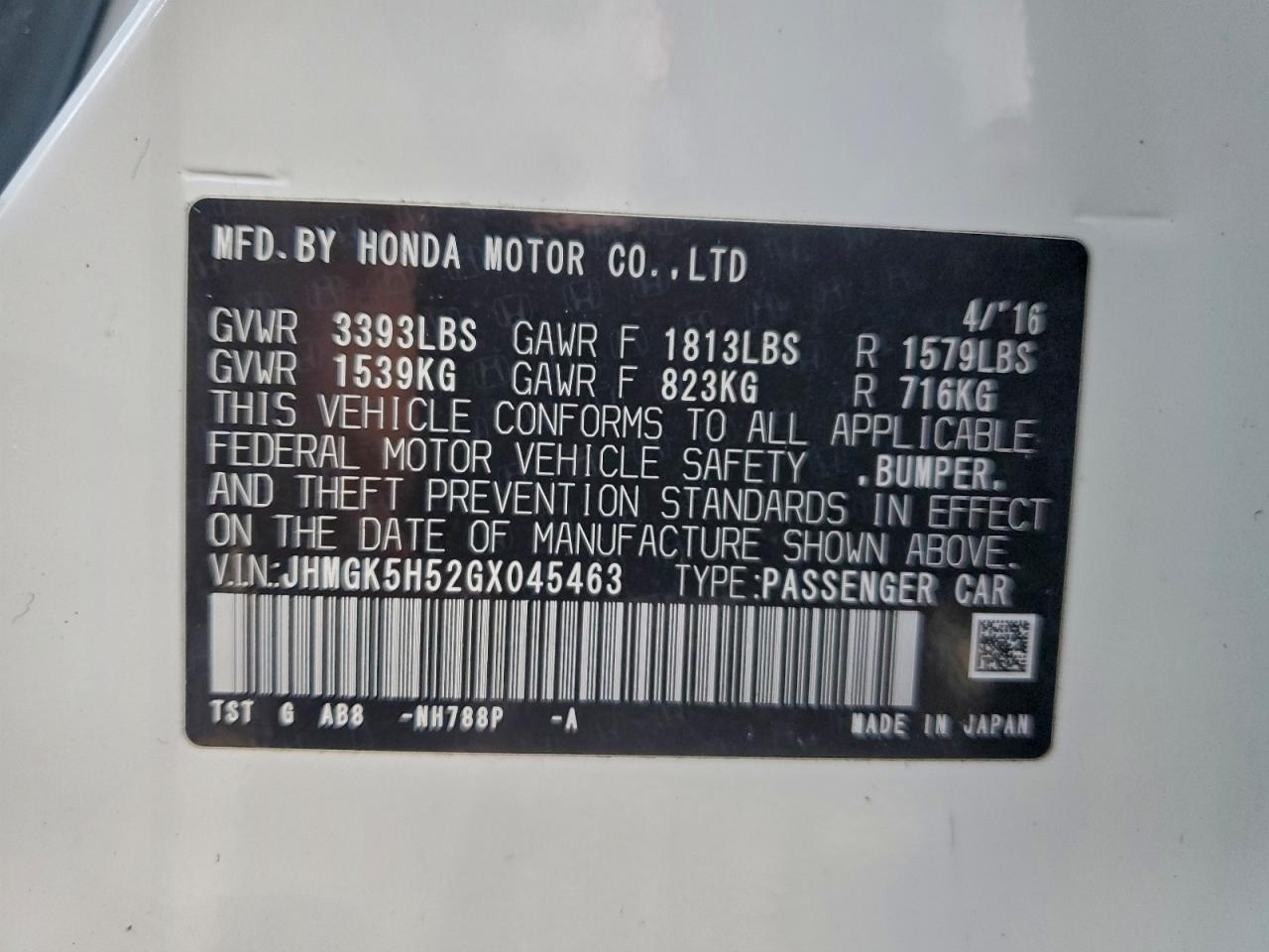 2016 HONDA FIT