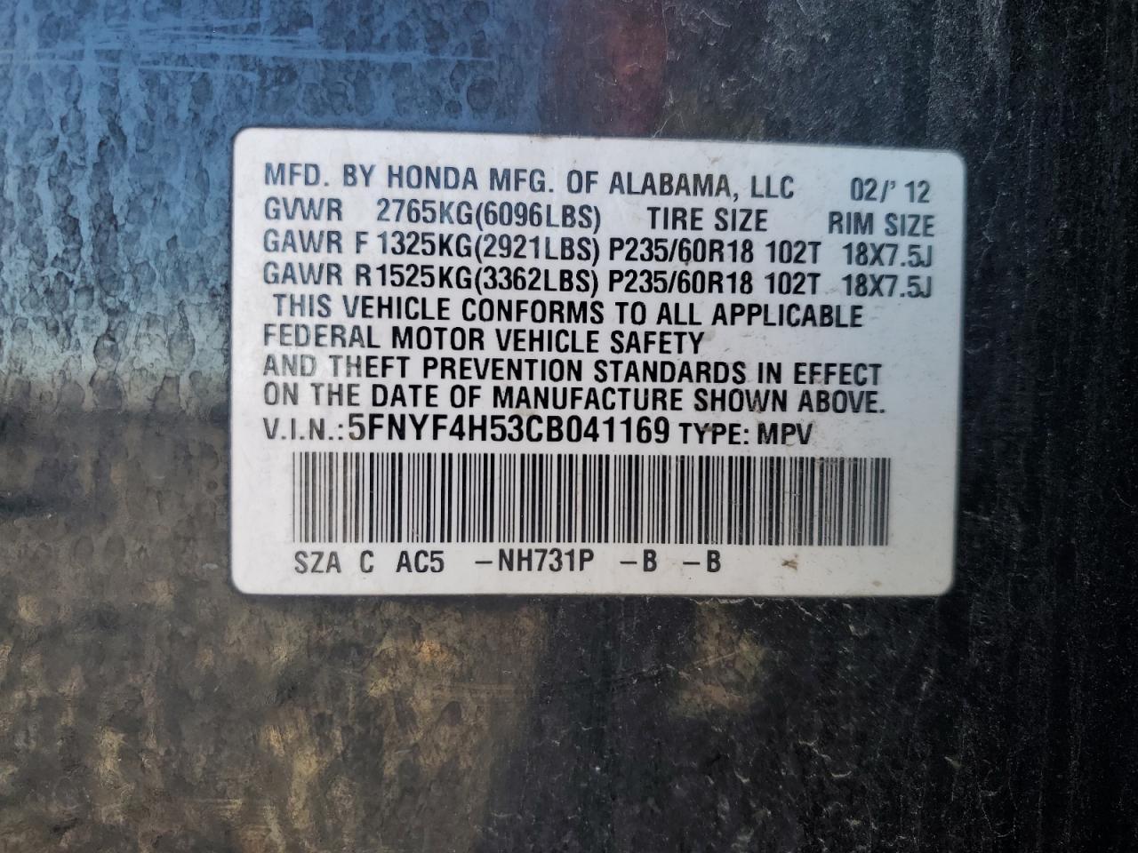 2012 HONDA PILOT
