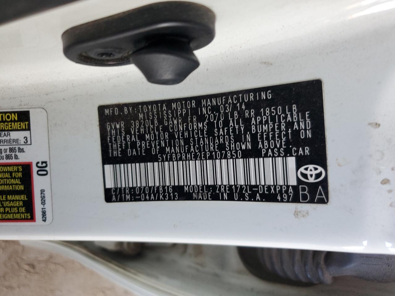 2014 TOYOTA COROLLA