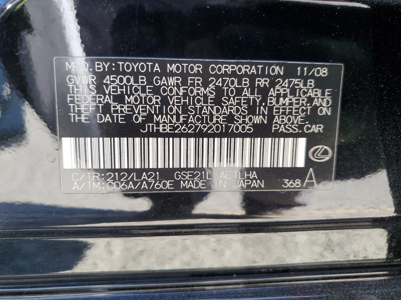 2009 LEXUS IS 350