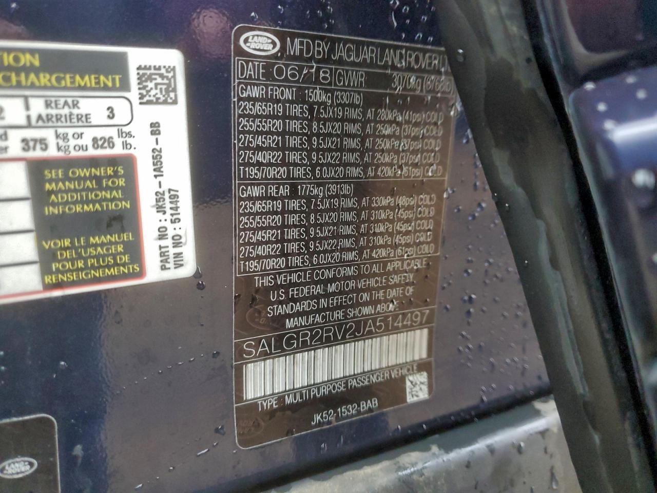 2018 LAND ROVER RANGE ROVER