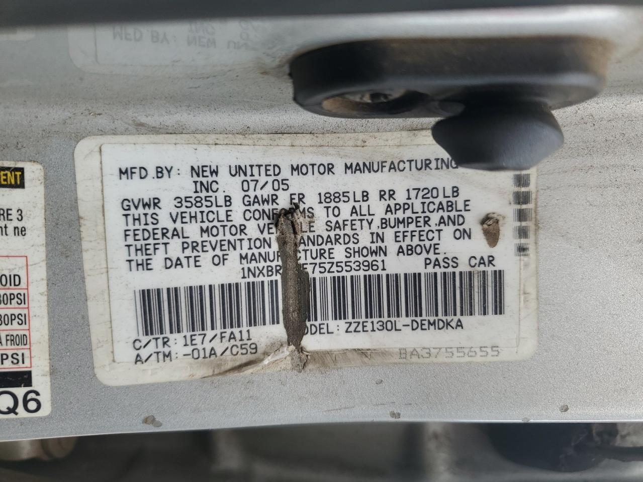 2005 TOYOTA COROLLA