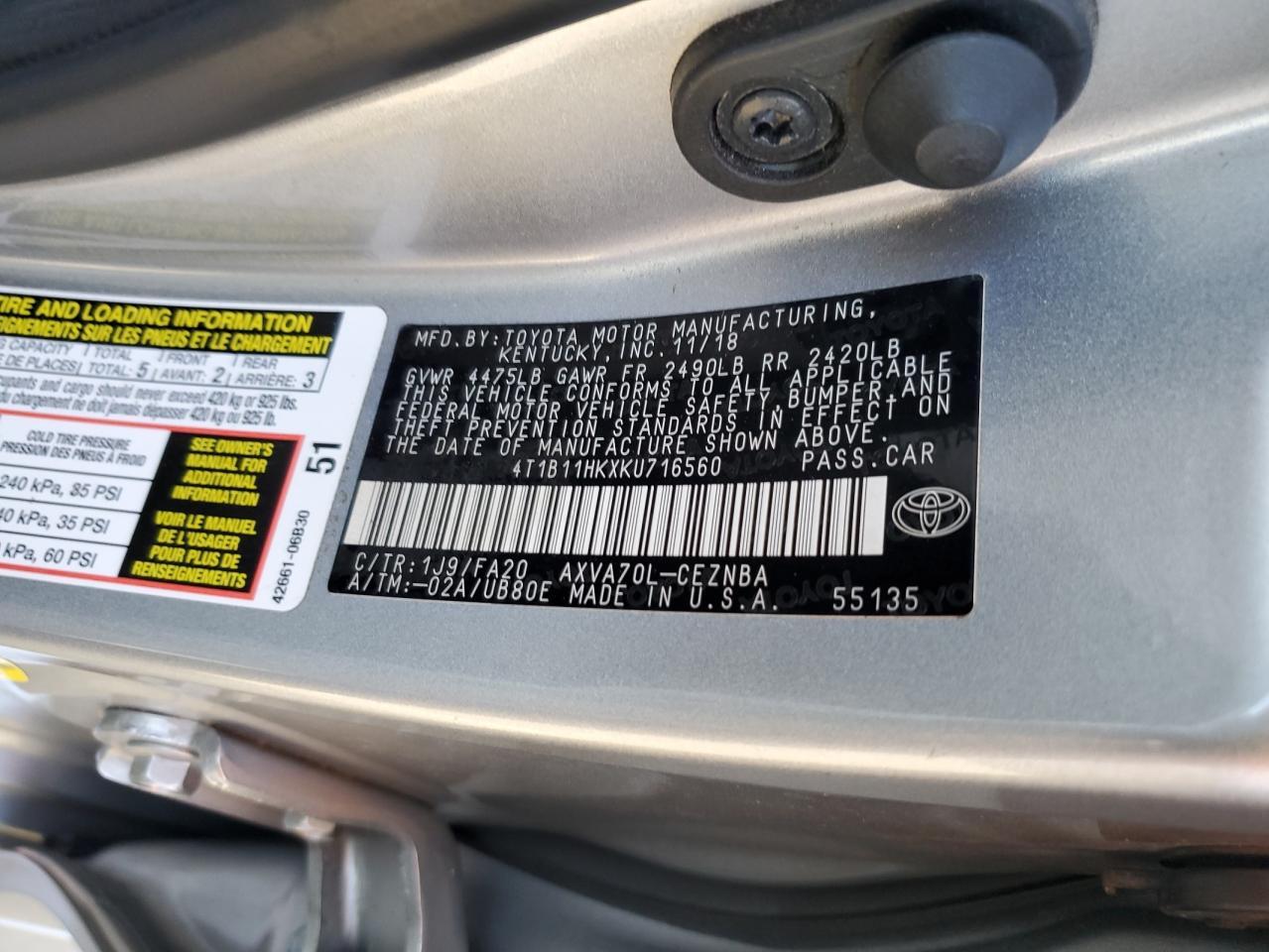 2019 TOYOTA CAMRY