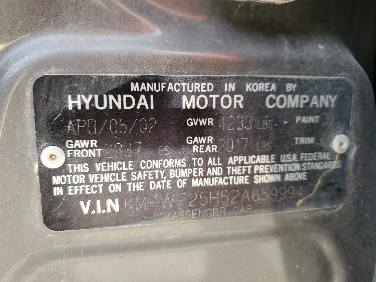 2002 HYUNDAI SONATA