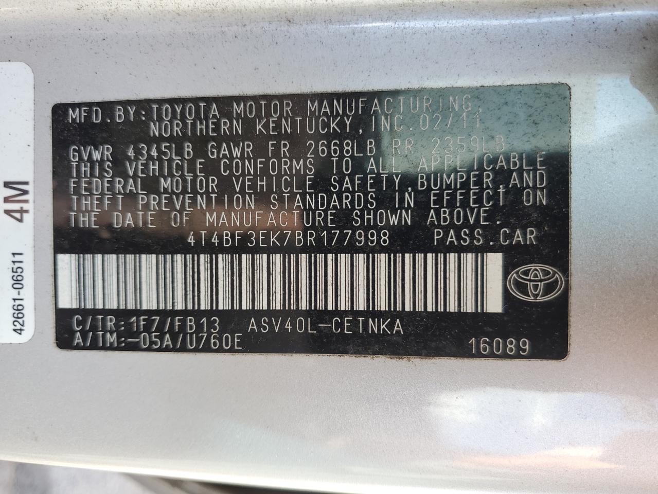 2011 TOYOTA CAMRY