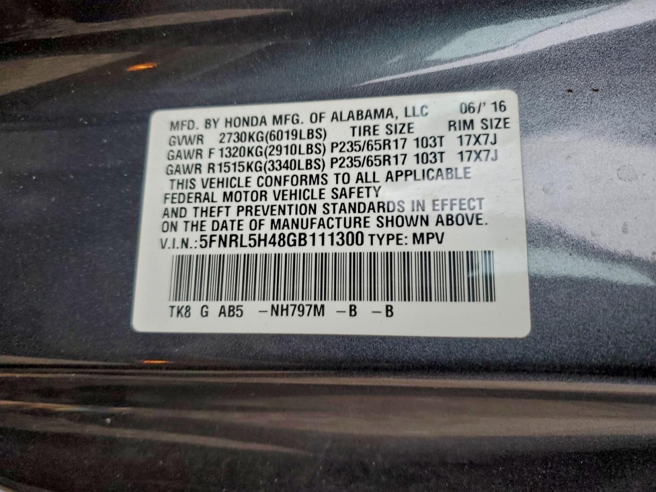 2016 HONDA ODYSSEY