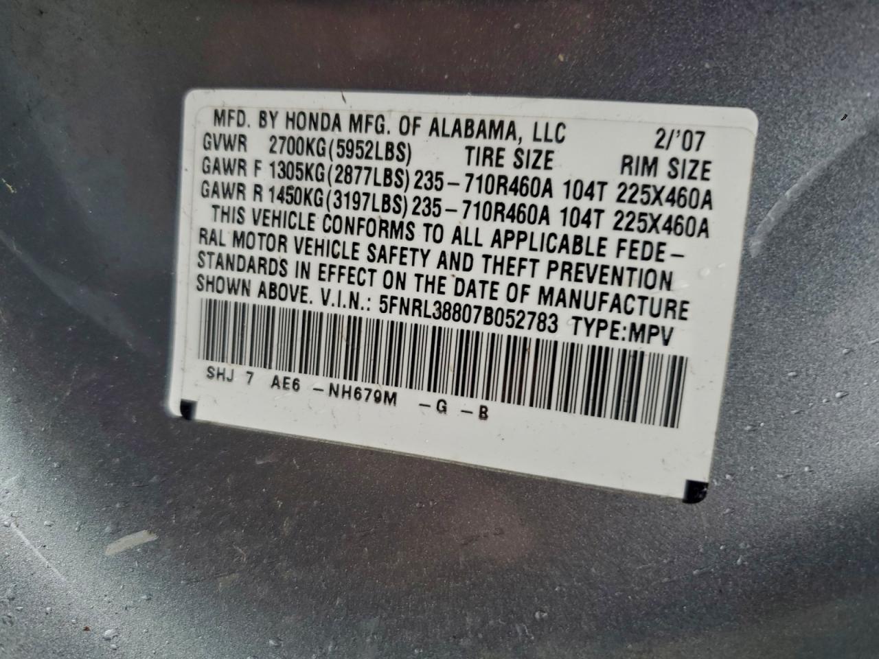 2007 HONDA ODYSSEY