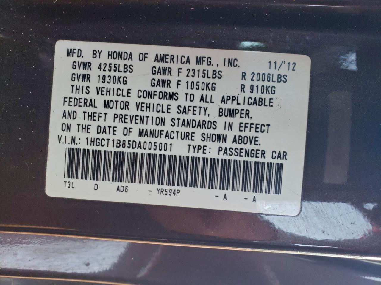 2013 HONDA ACCORD